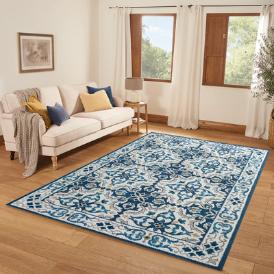 Modern Non-Slip Blue Rug for Living Room & Bedroom