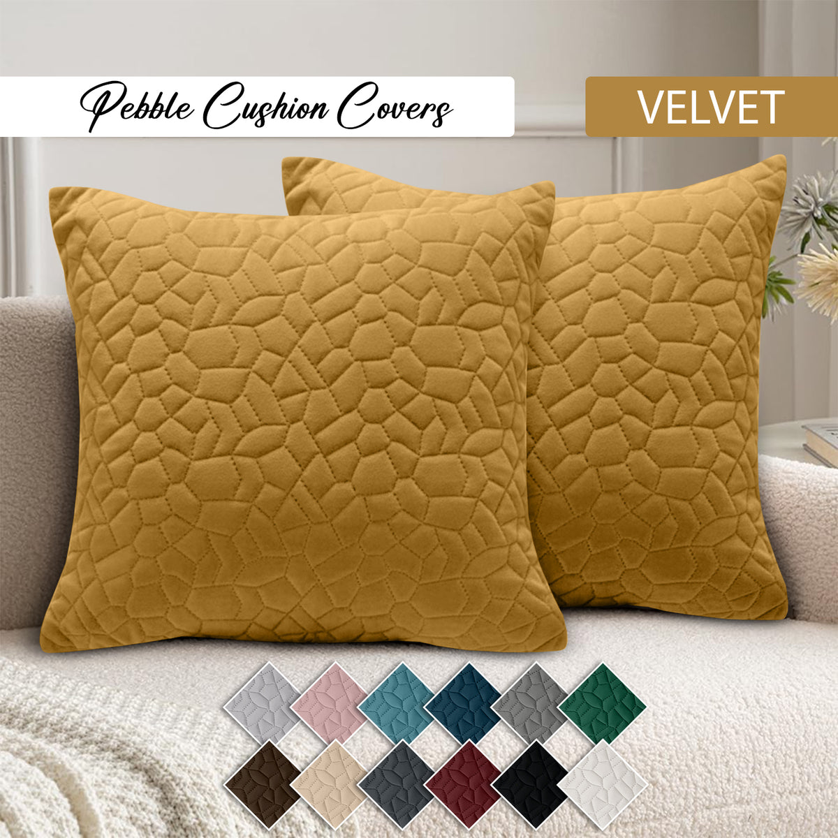 18x18 Pack Of 2 Velvet Cushion Cover Pebbles Pattern