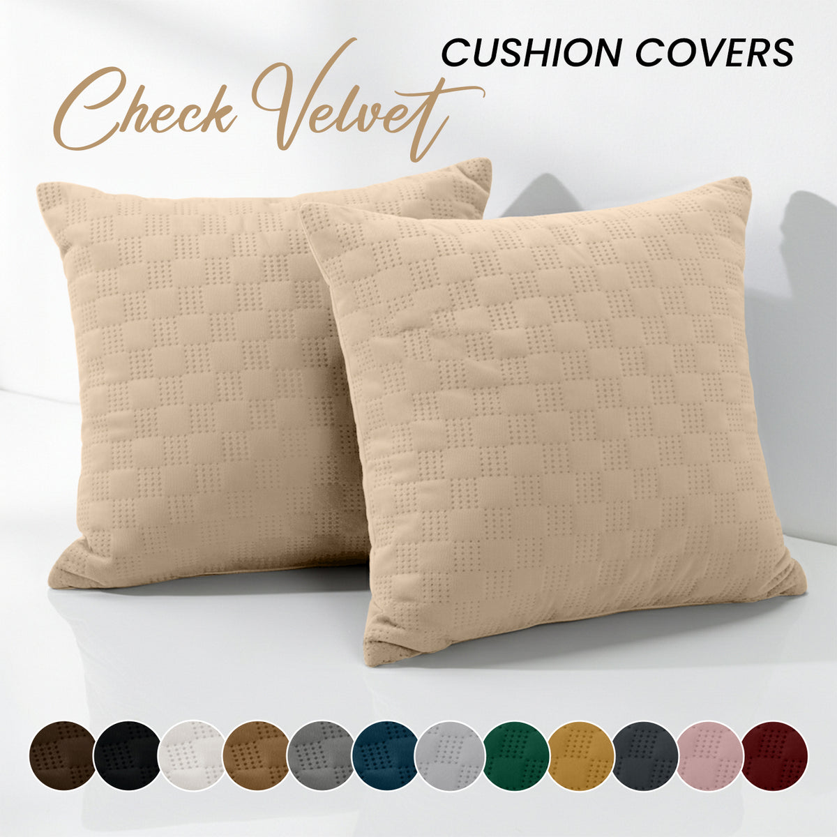 Pack Of 2 Square Velvet Cushion Cover Check Pattern