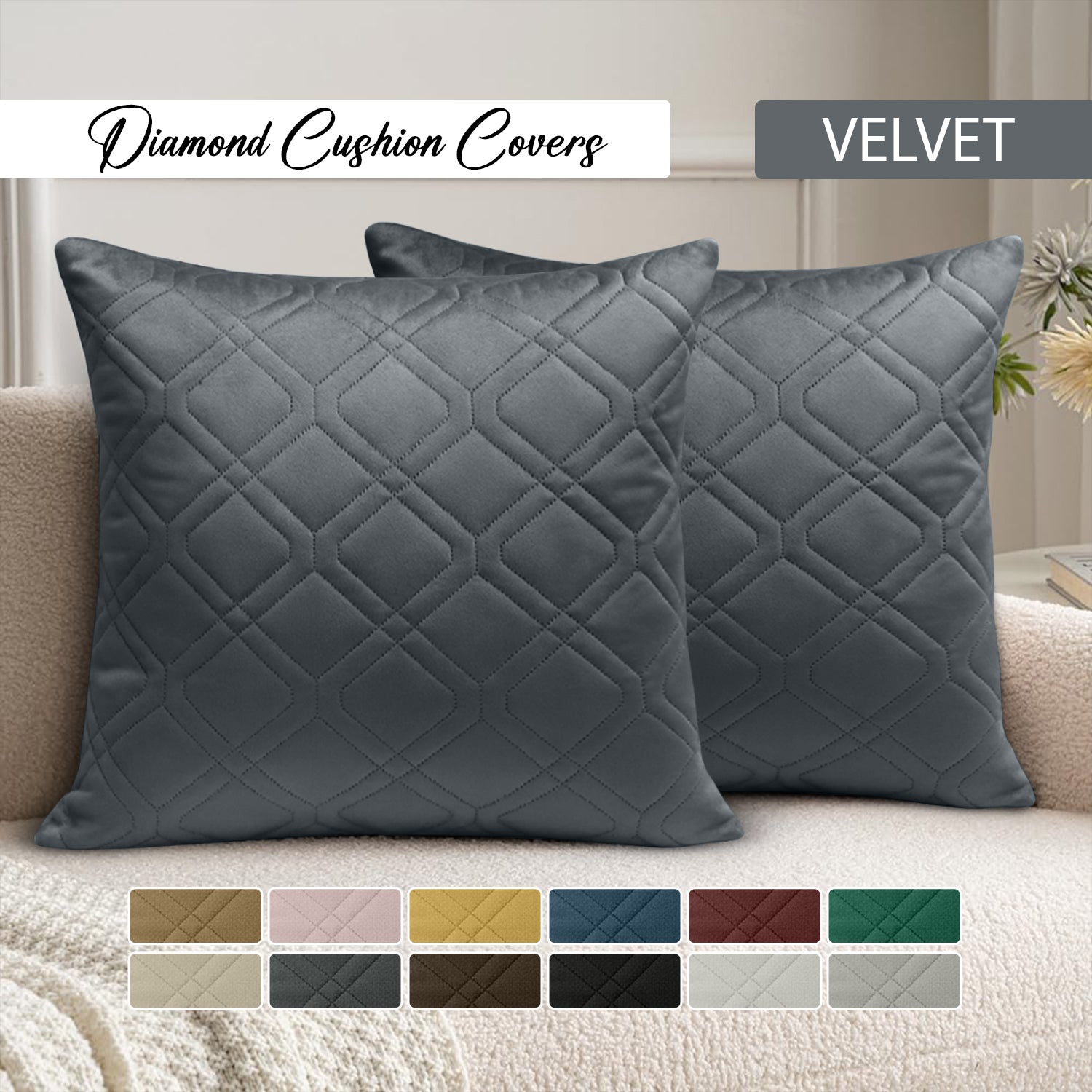 Pack Of 2 Embossed Velvet Cushion Cover Diamond Pattern
