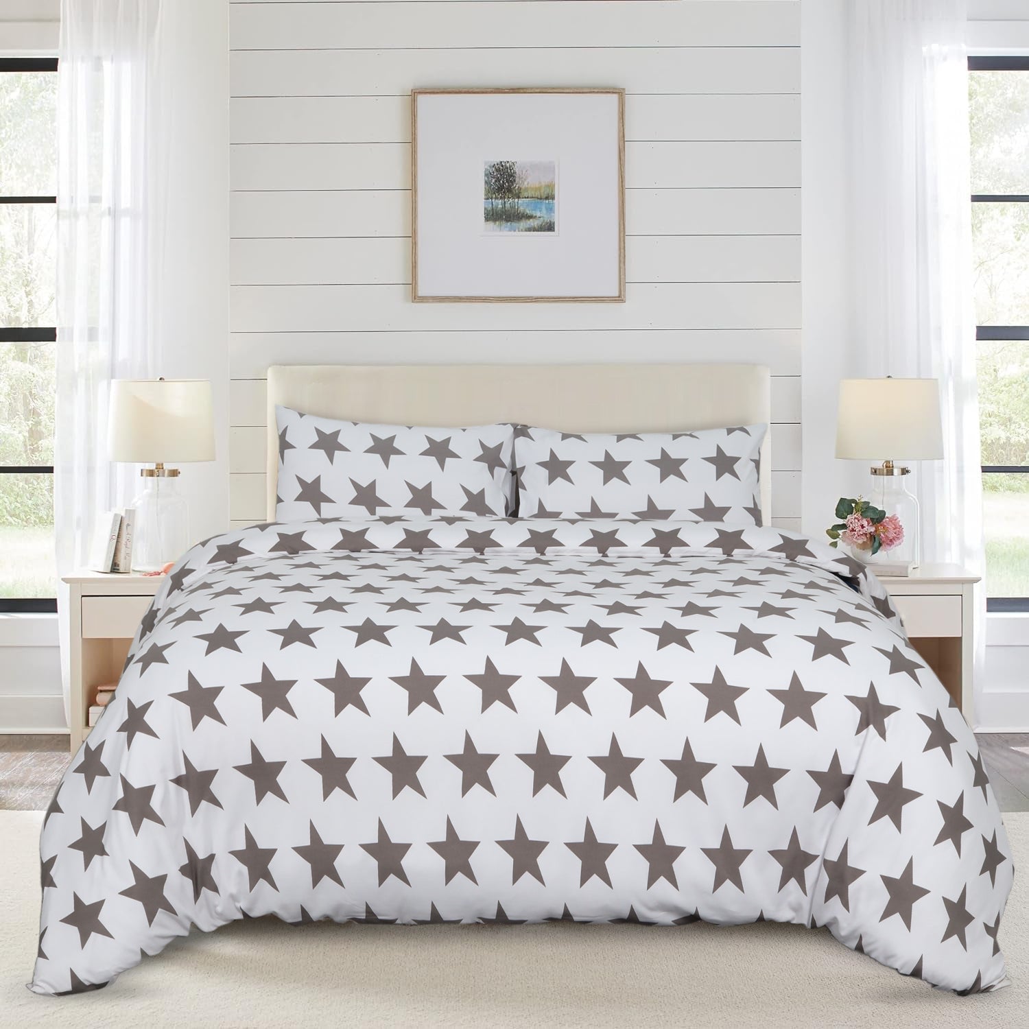 Grey Star Reversible Duvet Cover Bedding Set