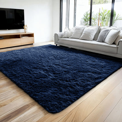 Premium Feel Shaggy Navy Rug for Living Spaces