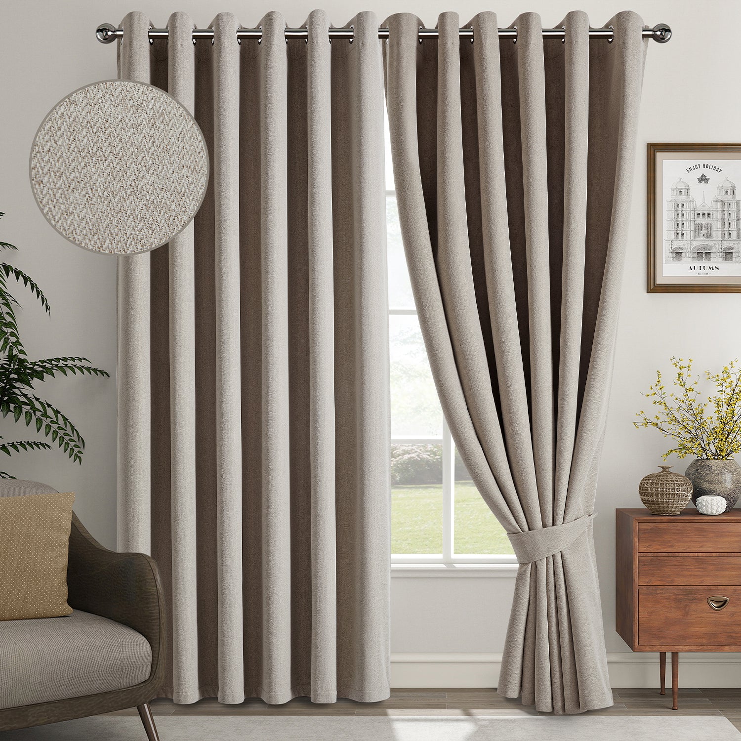 100% Blackout Linen Curtains  Luxury Thermal Eyelet Ready Made