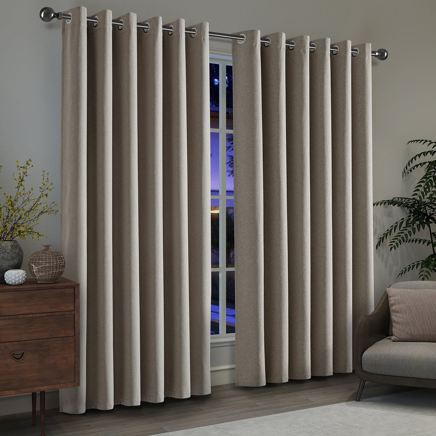 100% Blackout Linen Curtains  Luxury Thermal Eyelet Ready Made