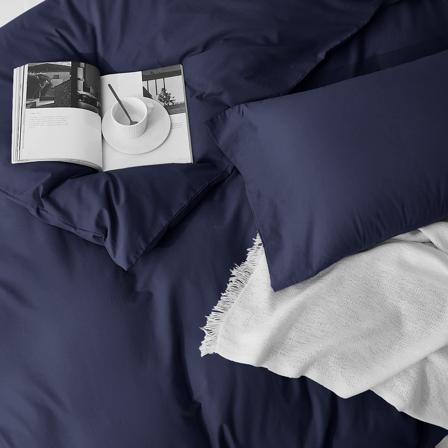 4 Piece Plain Bedding Set Navy Blue