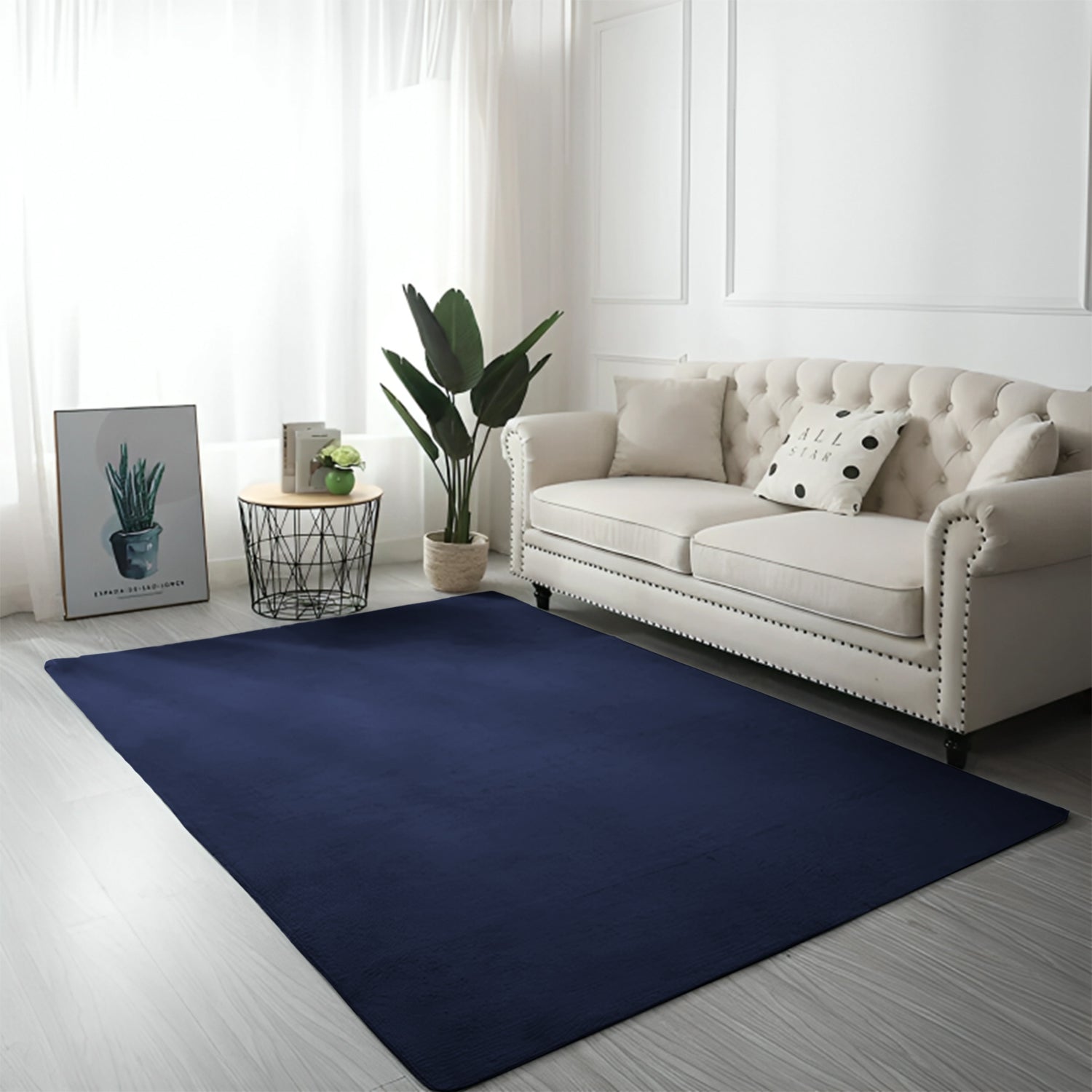 Navy Faux Rabbit Fur Rug