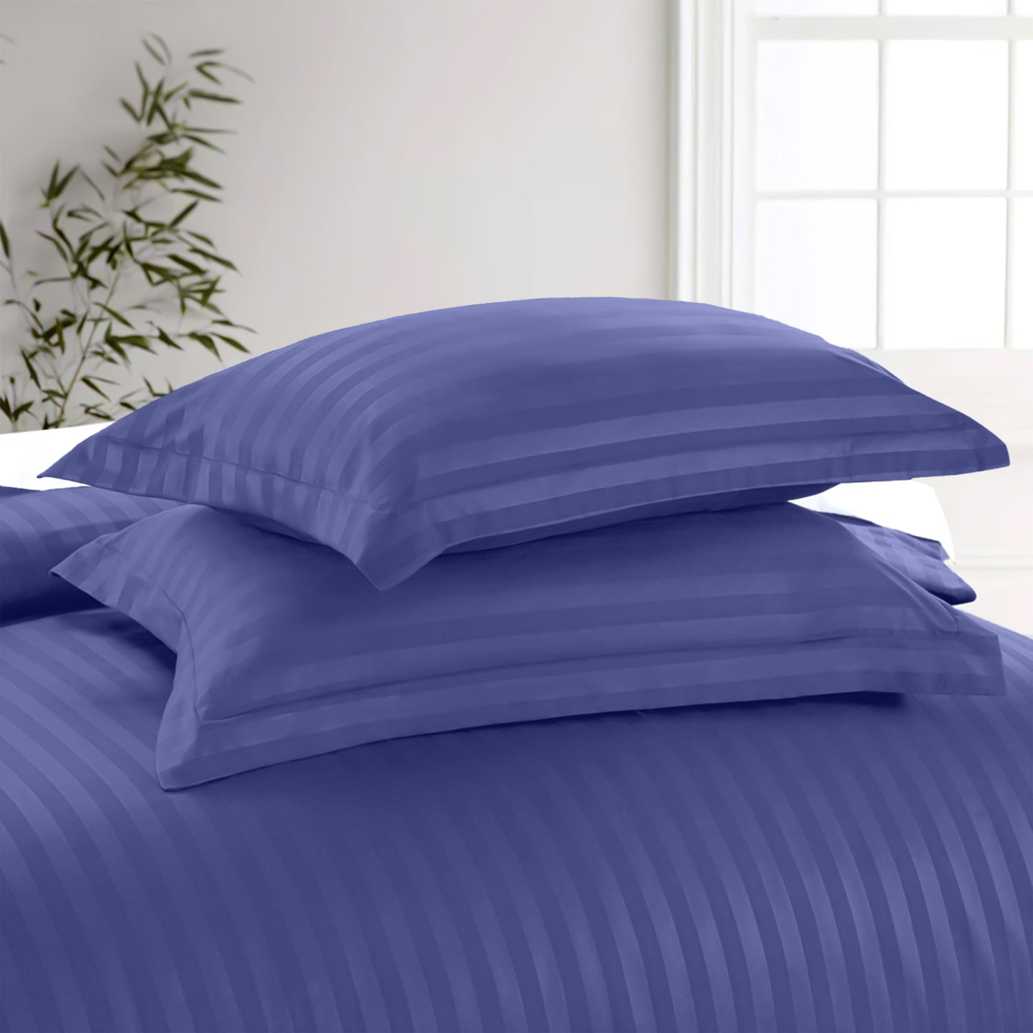 Navy Blue Striped Bedding Set