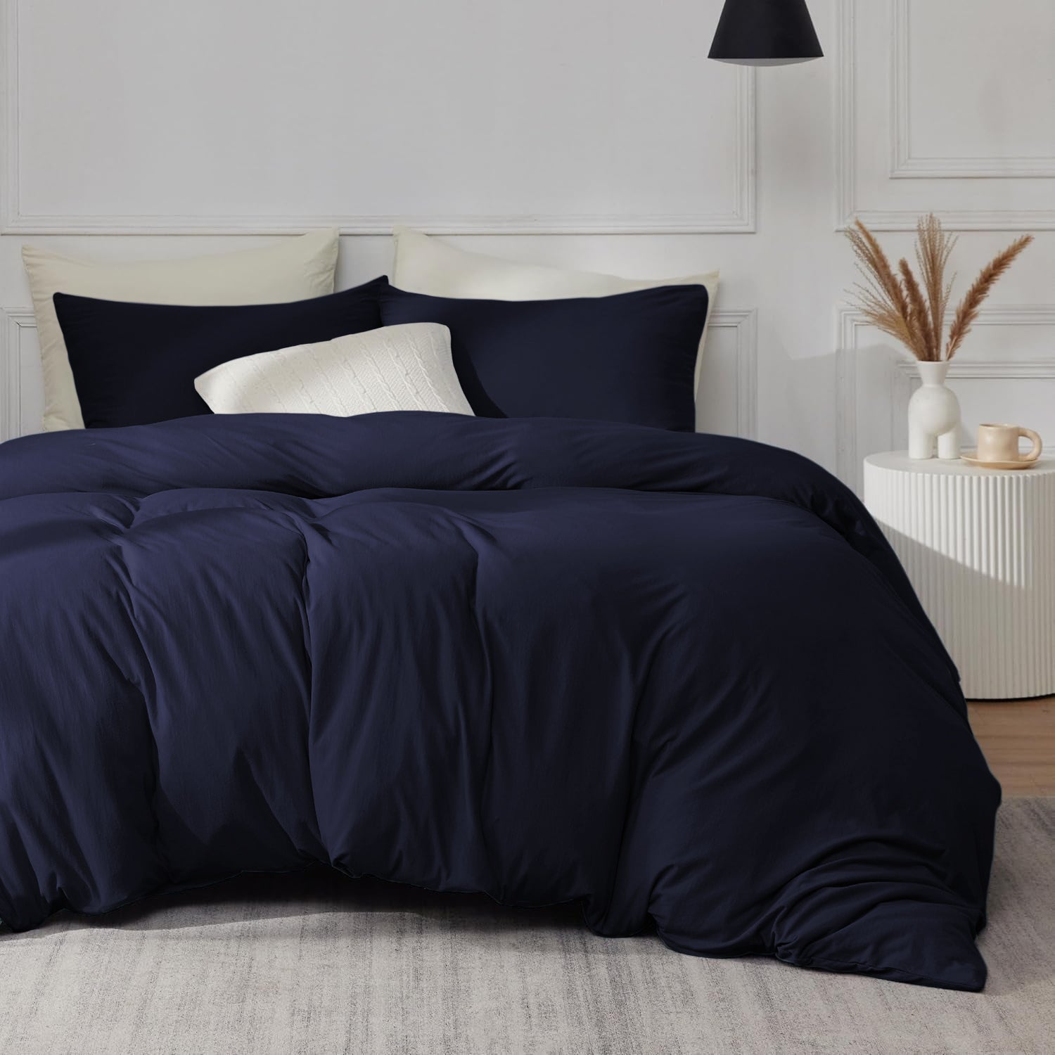 Navy Blue Duvet Cover Set Plain Dyed