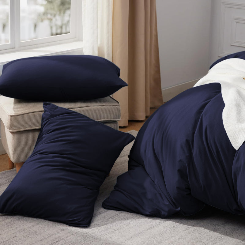 Navy Blue Duvet Cover Set Plain Dyed