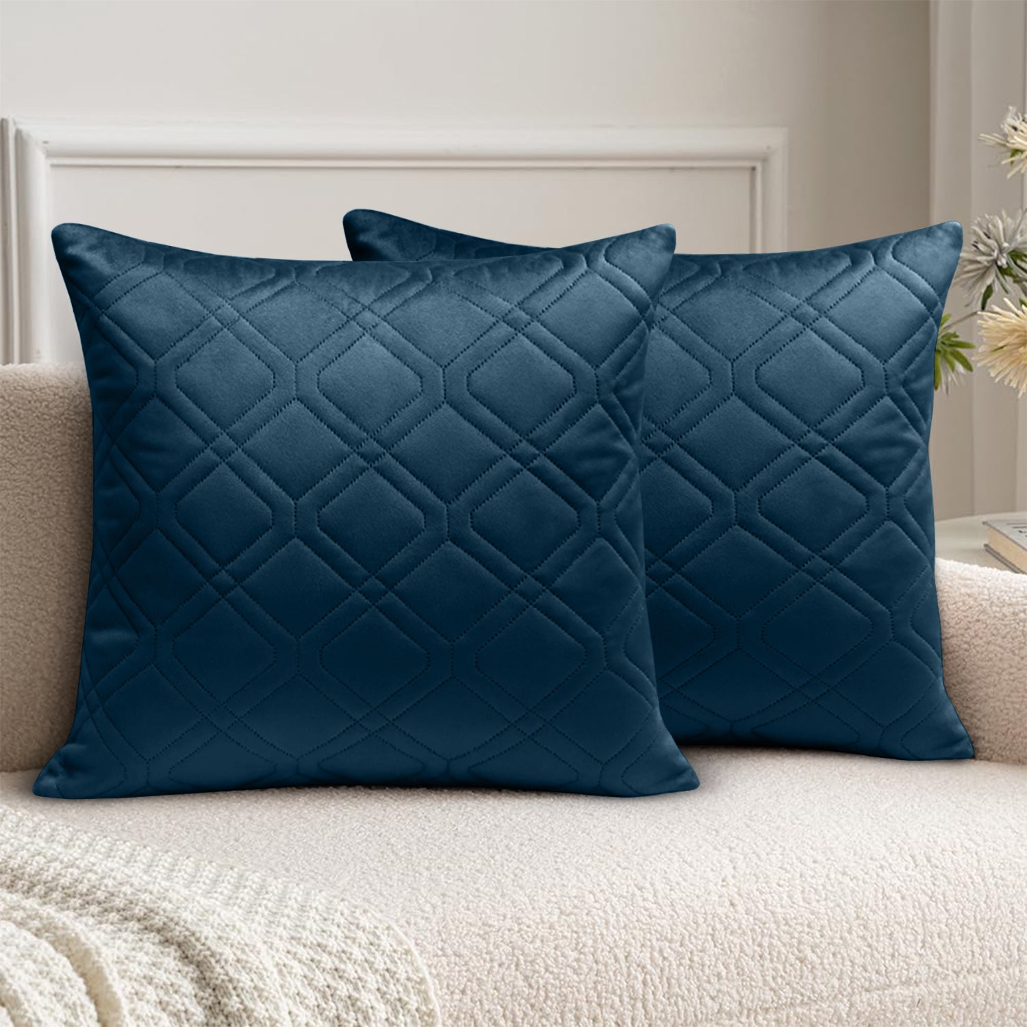 Pack Of 2 Embossed Velvet Cushion Cover Diamond Pattern