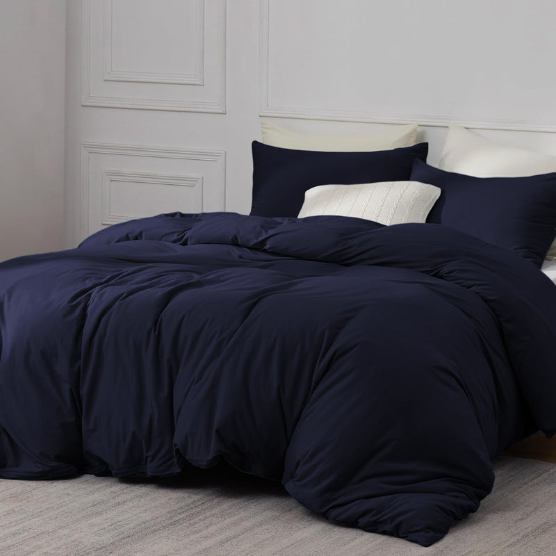 Navy Blue Duvet Cover Set Plain Dyed