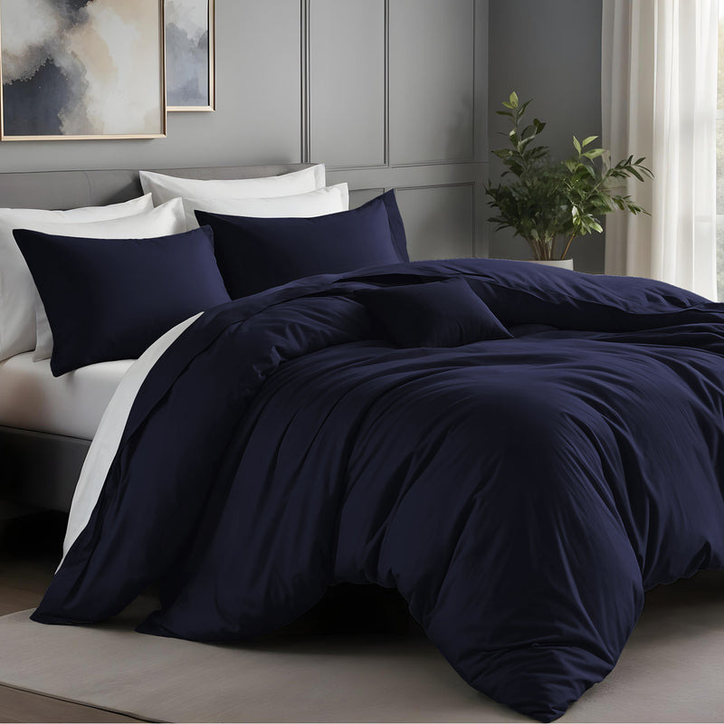 Navy Blue Duvet Cover Set Plain Dyed