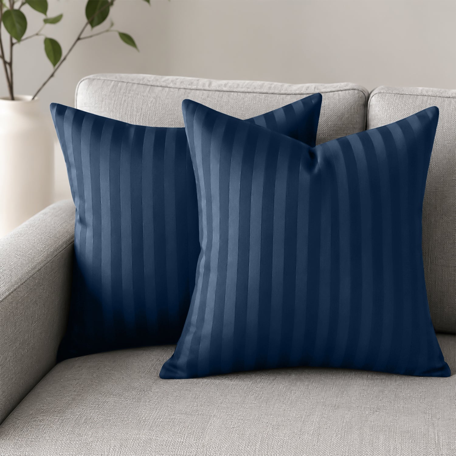 Pair of Soft Microfibre Stripe Cushion Covers for Bed & Living Room Decor
