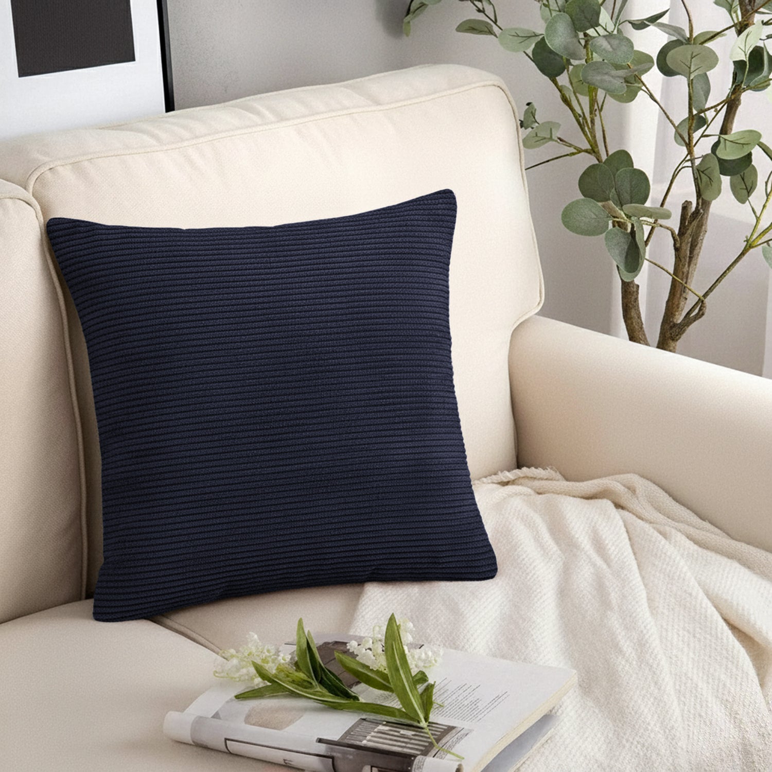 Velvet Corduroy Navy Cushion Covers