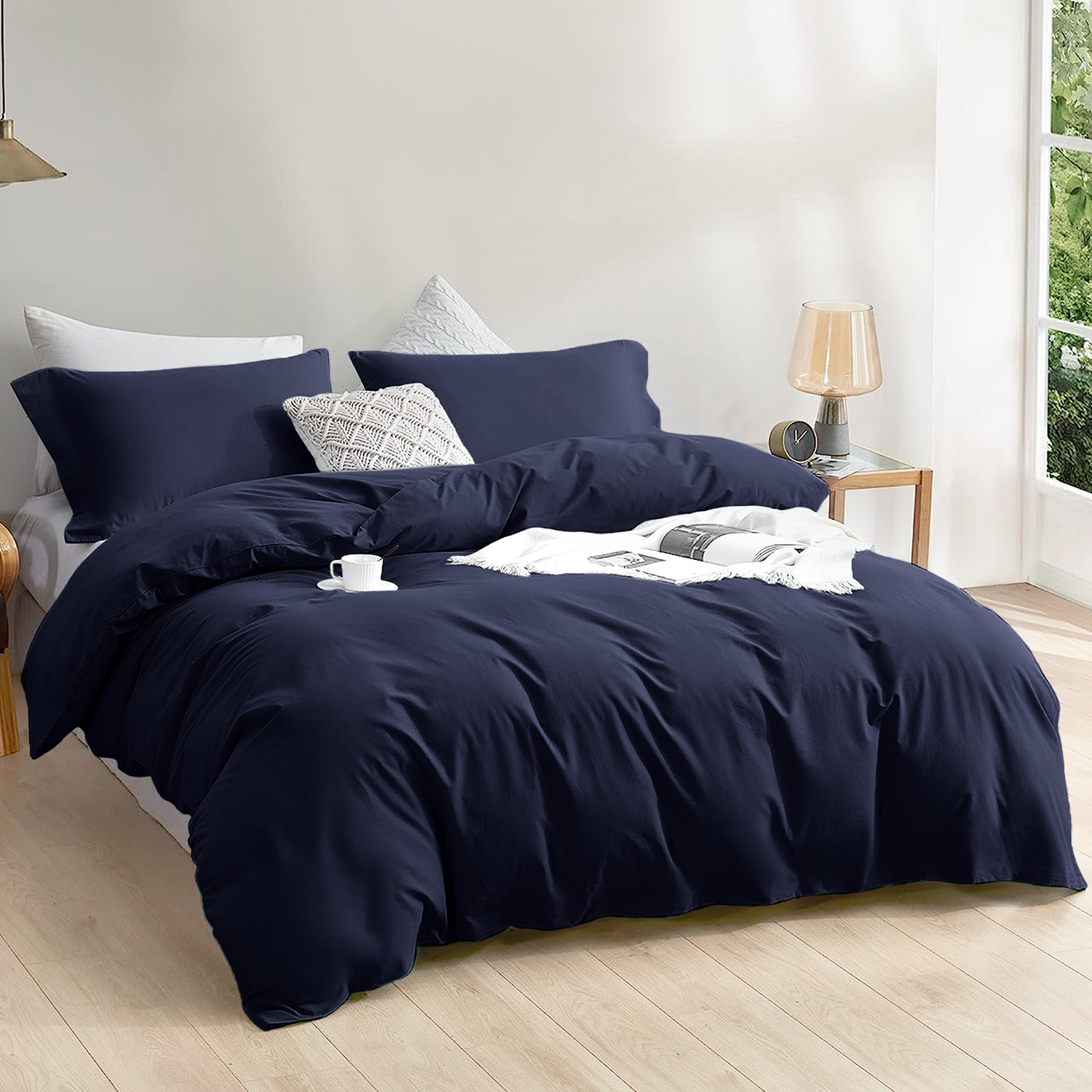 4 Piece Plain Bedding Set Navy Blue