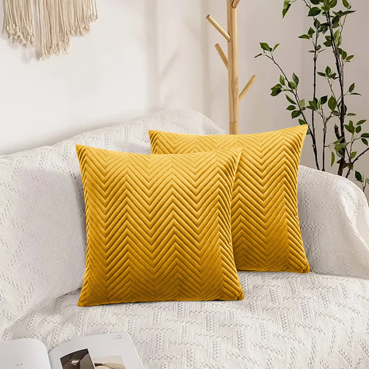 Embossed Velvet Sofa Pillows Cover Pack Of 2 Covers & Filled Cushion