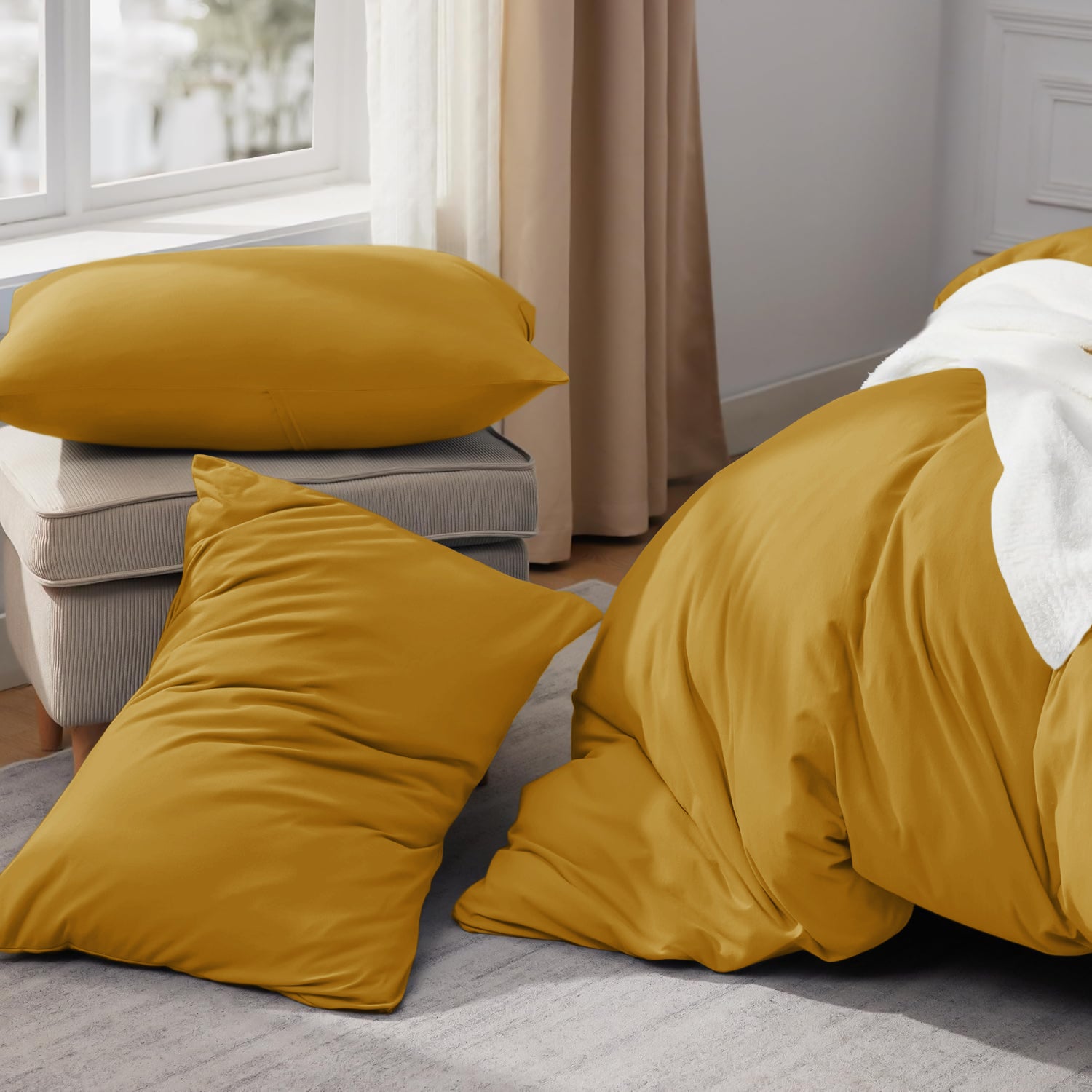 Ochre Bedding With Matching Pillowcase Pair