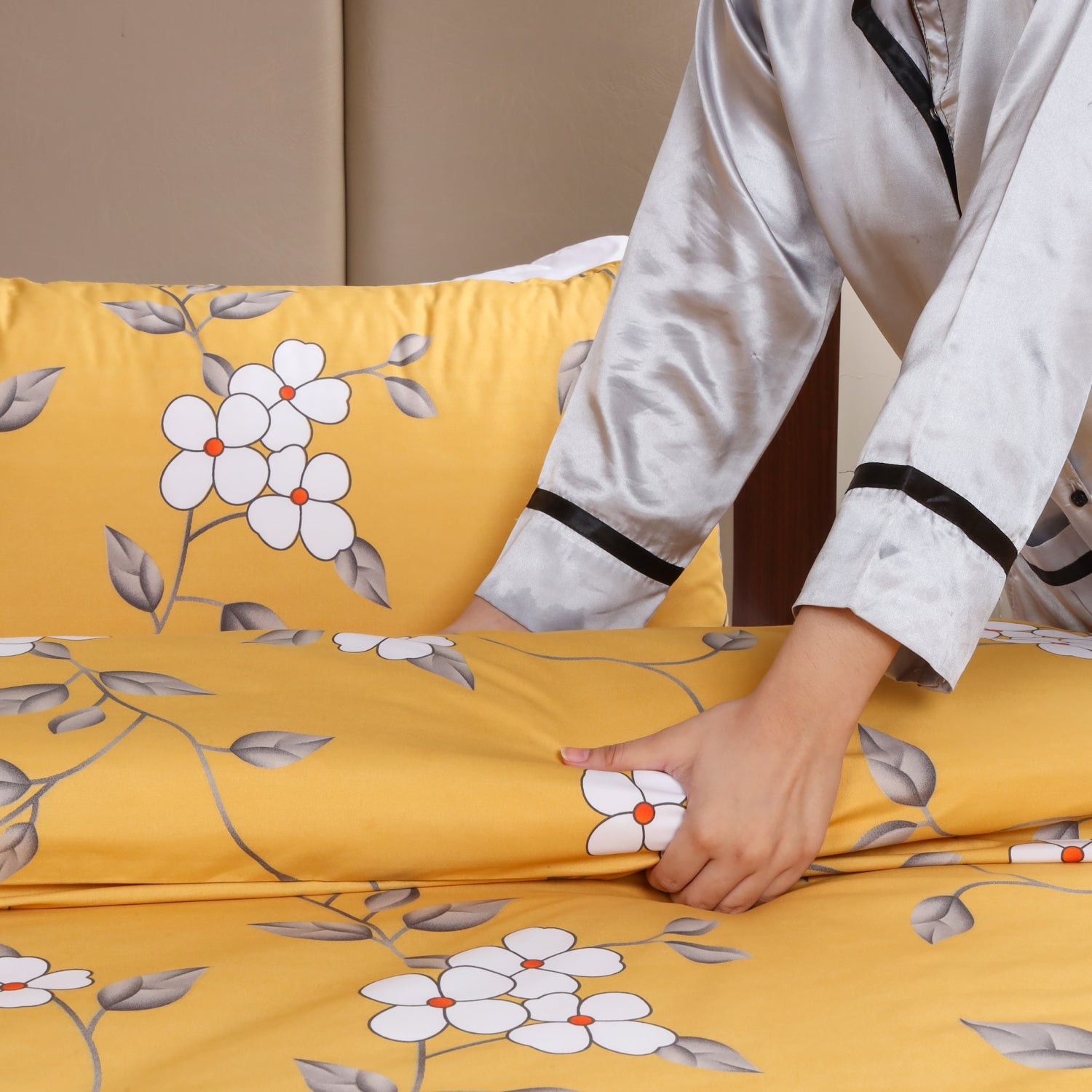 Ochre Flower Duvet Cove