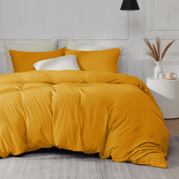 Ochre Duvet Cover Bedding Set Plain Dyed