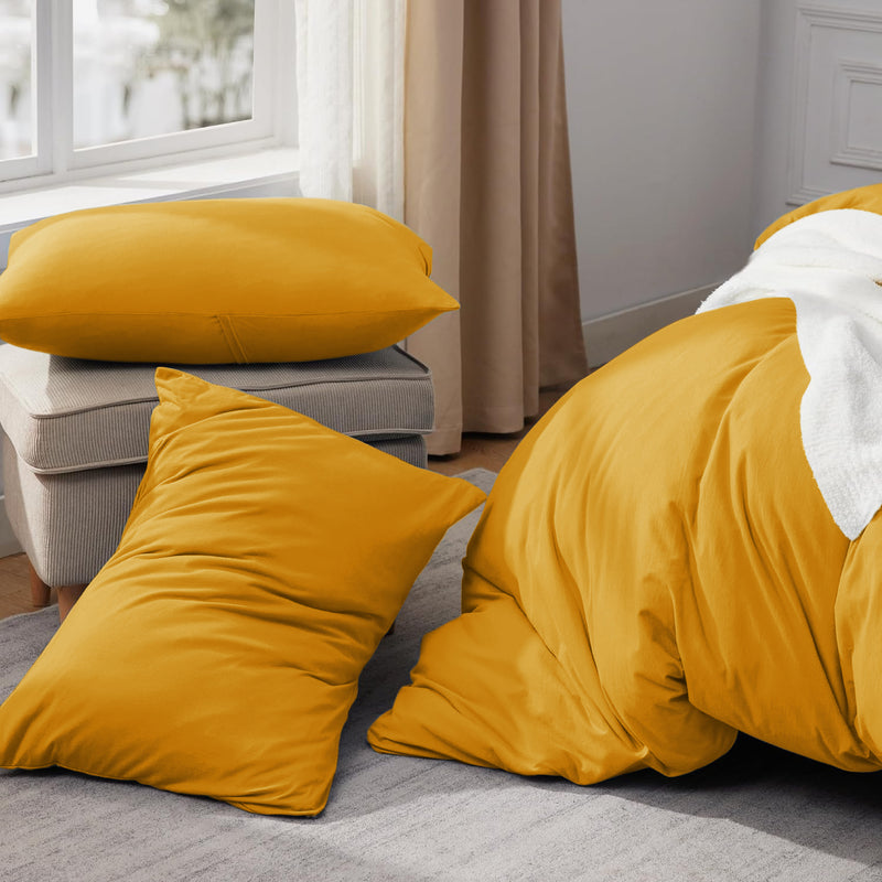 Ochre Duvet Cover Bedding Set Plain Dyed