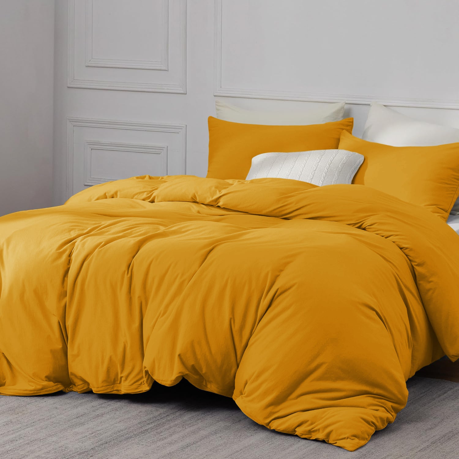 Ochre Duvet Cover Bedding Set Plain Dyed