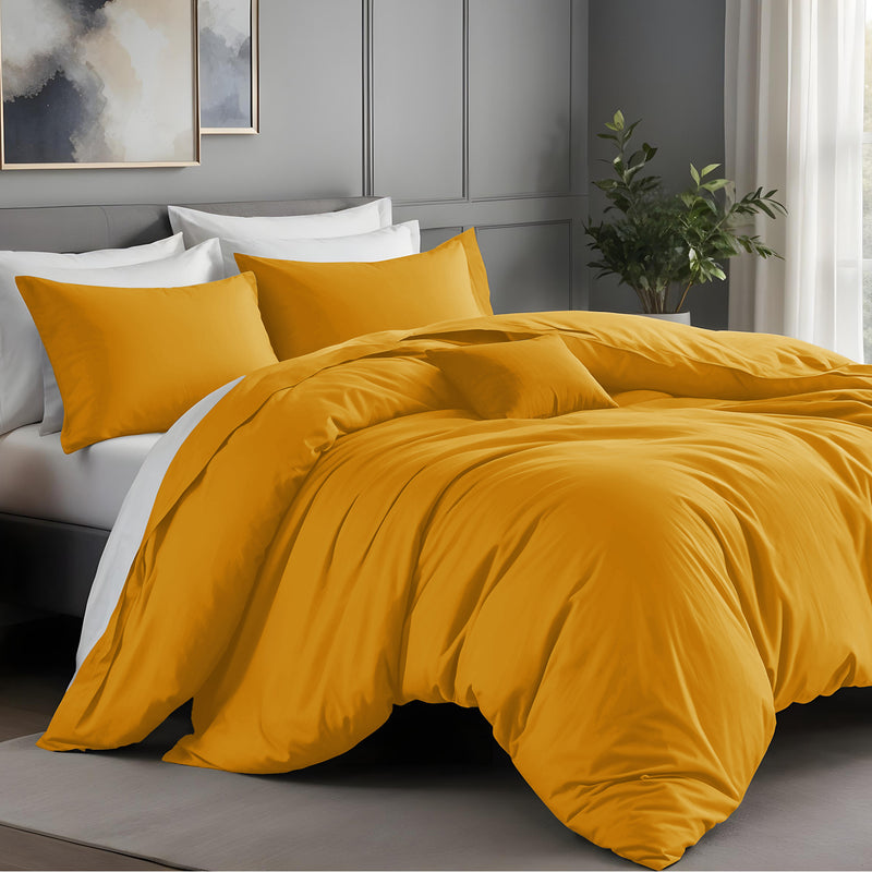 Ochre Duvet Cover Bedding Set Plain Dyed