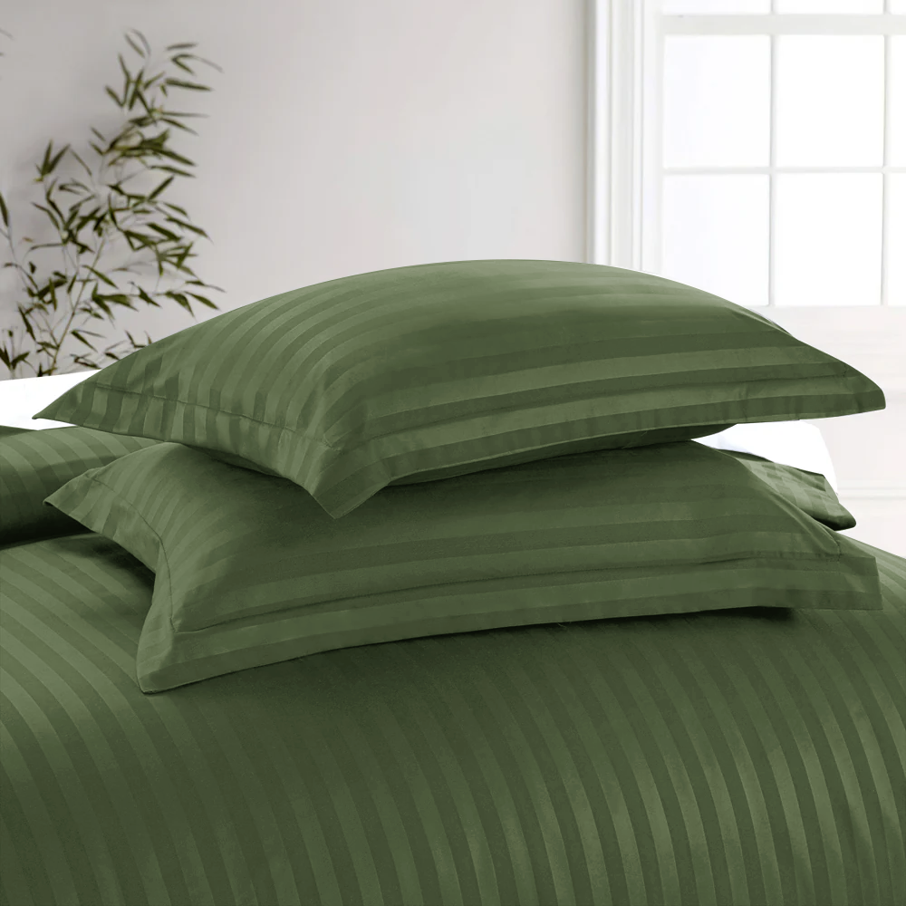 Olive Green Stripe Duvet Cover Set