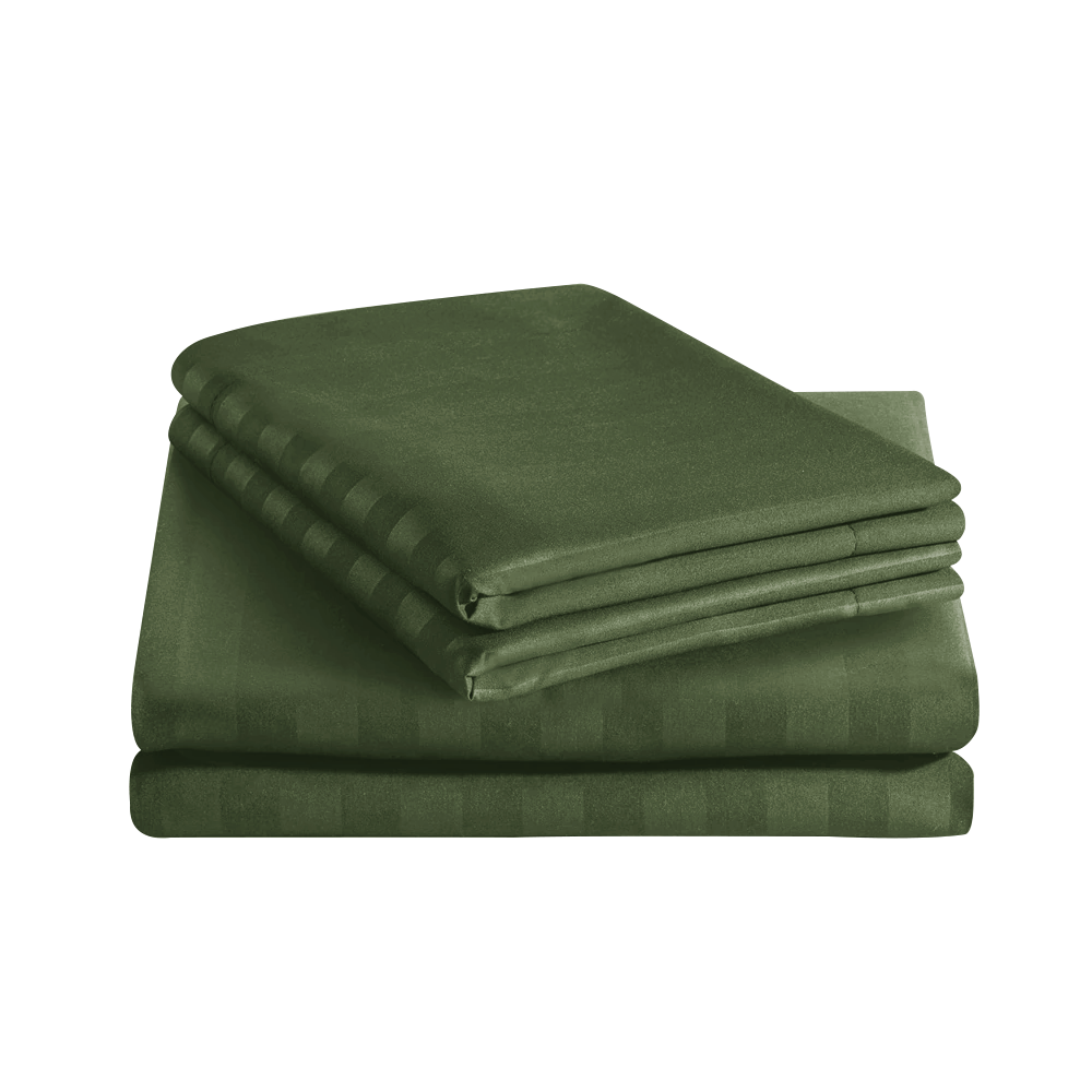 Olive Green Stripe Duvet Cover Set