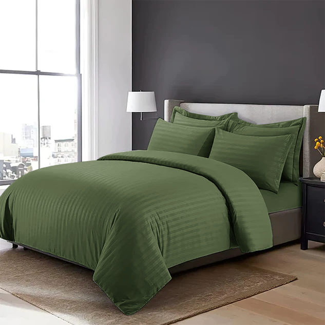 Olive Green Stripe Duvet Cover Set