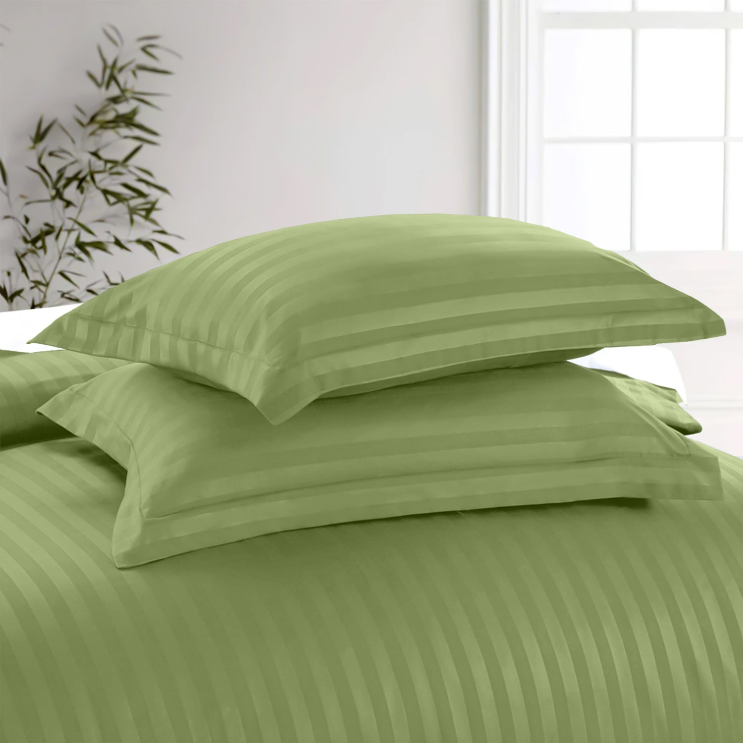 Olive Green Stripe Duvet Cover Set