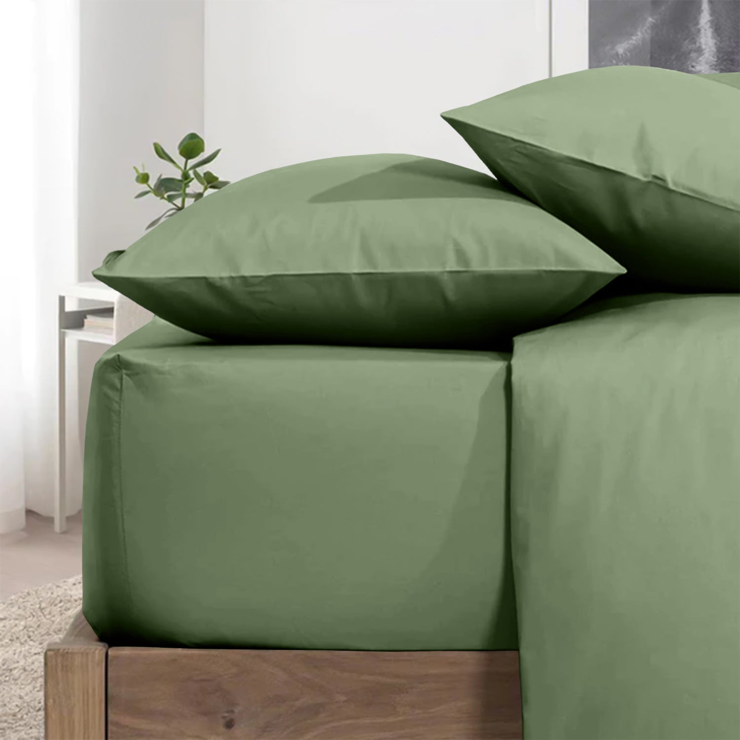 Olive Green Pillowcases Plain Dye Pair
