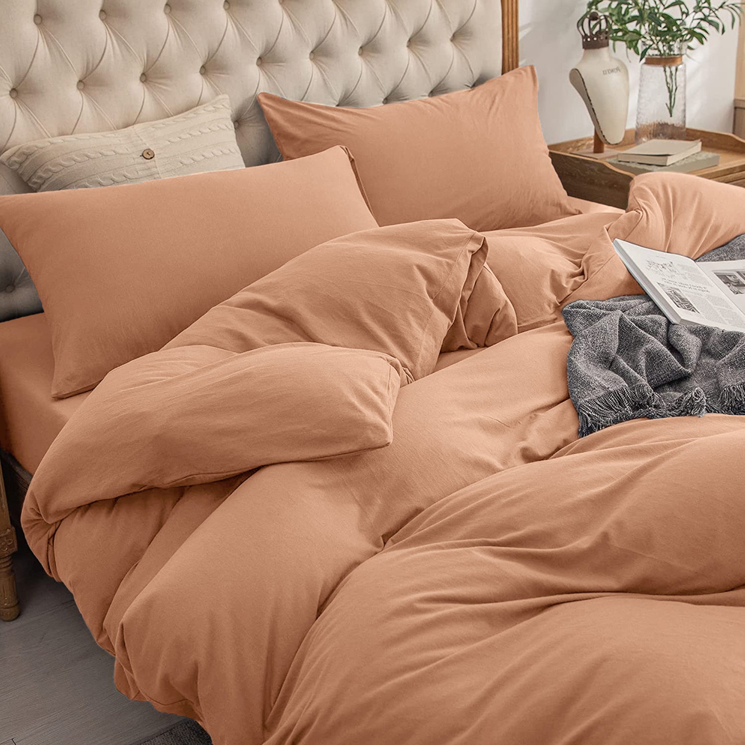 4 Piece Plain Bedding Set Peach
