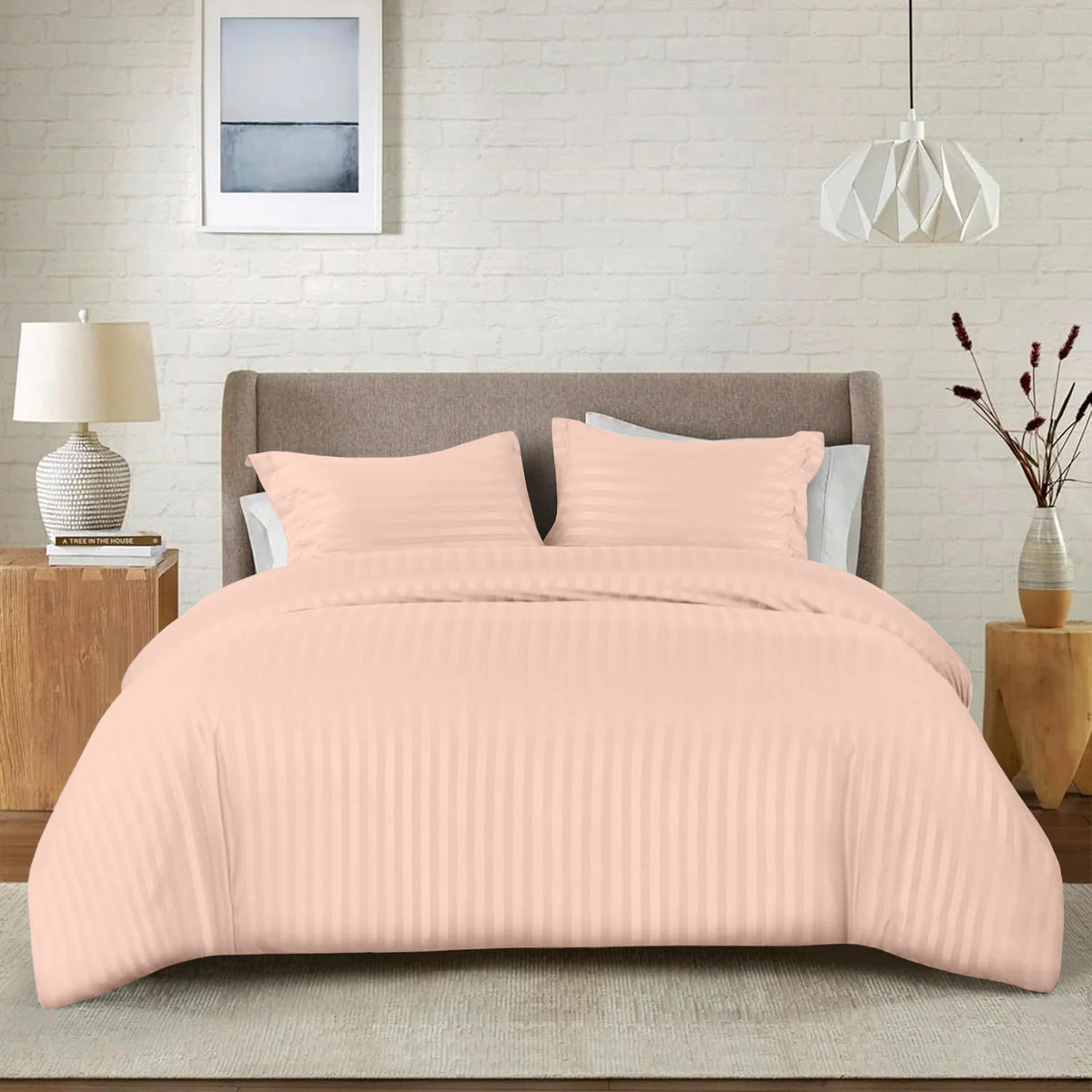 4 Piece Striped Duvet Cover Complete Bedding Set