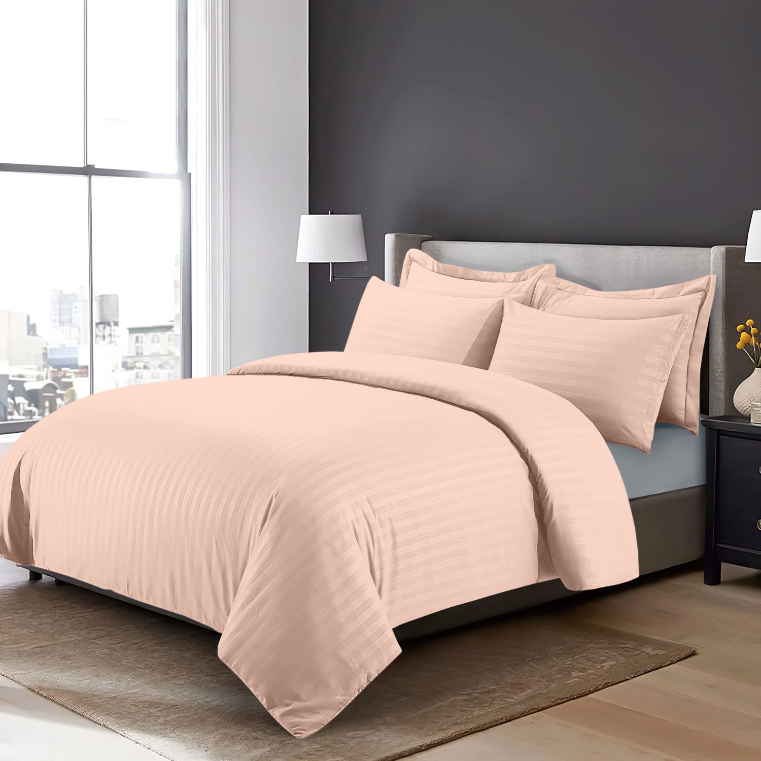 Peach Stripe Duvet Cover Set