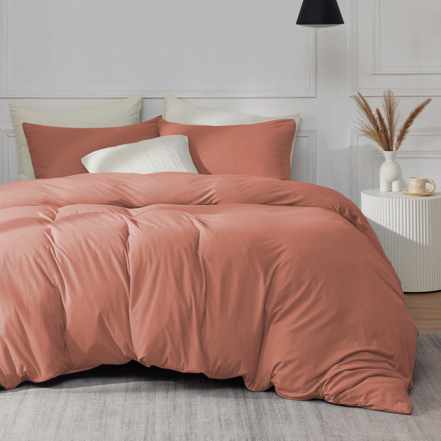 Peach Duvet Cover Bedding Set Plain Dyed