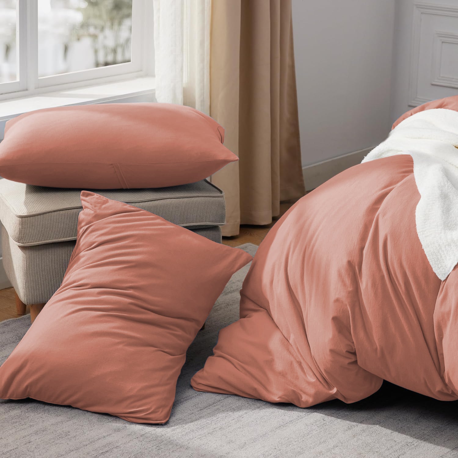 Peach Duvet Cover Bedding Set Plain Dyed