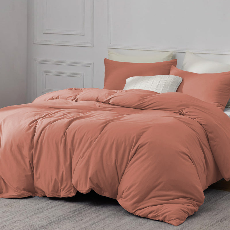 Peach Duvet Cover Bedding Set Plain Dyed