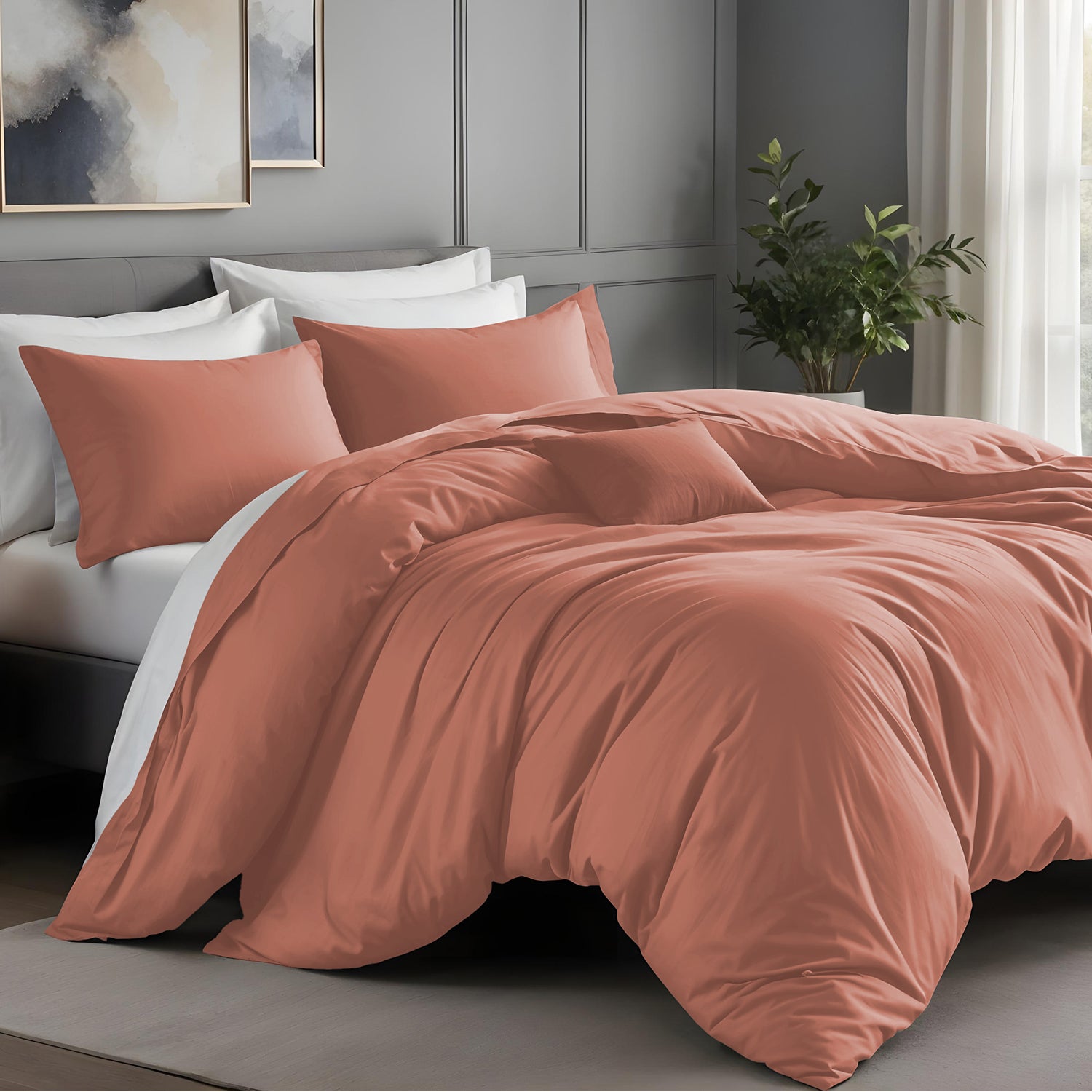 Peach Duvet Cover Bedding Set Plain Dyed