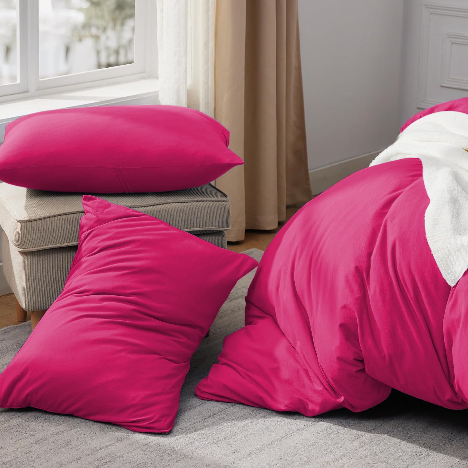 Plain Dyed  Duvet Cover Pink Bedding Set