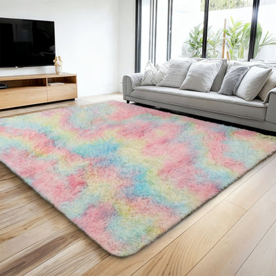 Large Rainbow Rug Shaggy Soft Deep Pile