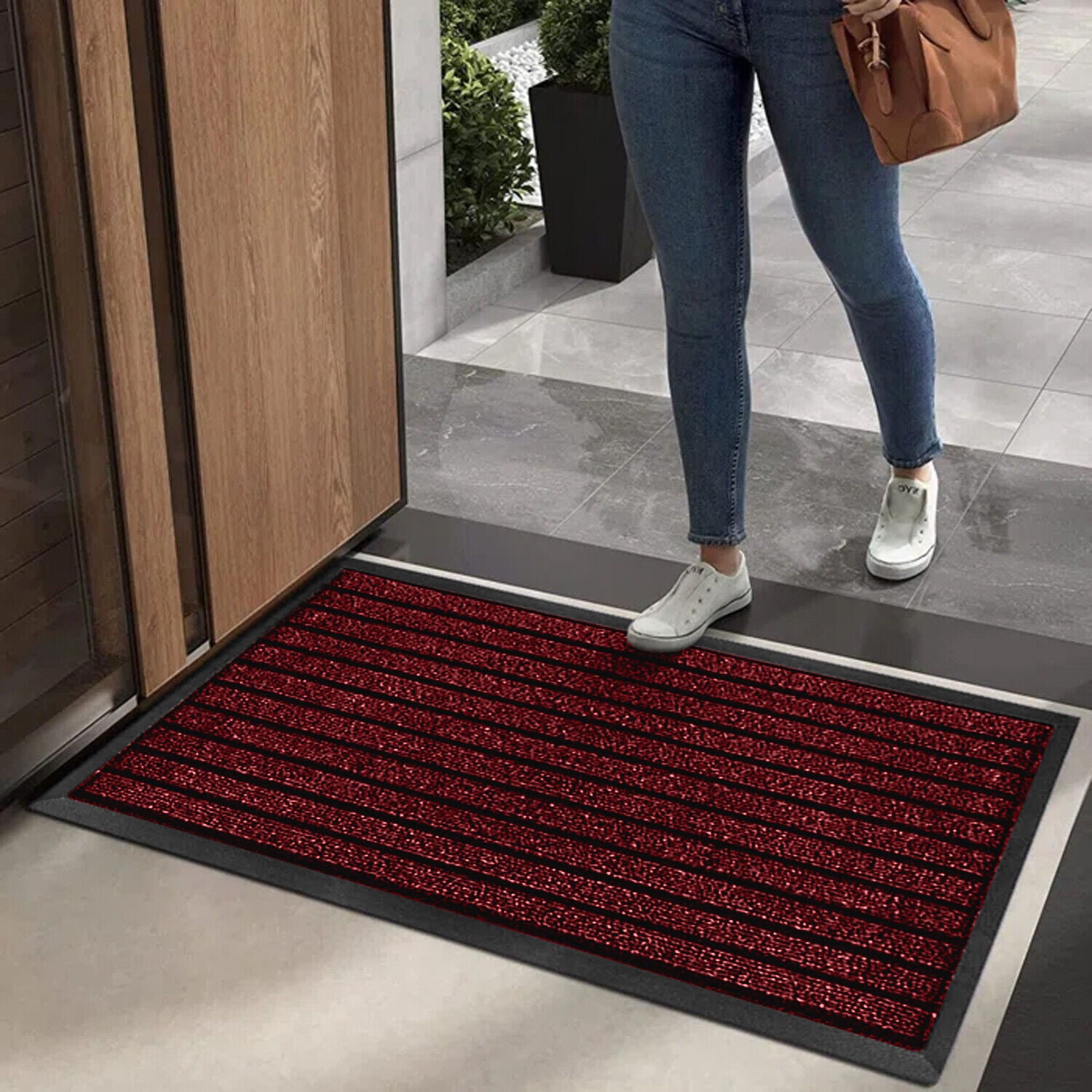 Burgundy Door Mat Non Slip Rubber PVC Dirt Trapper