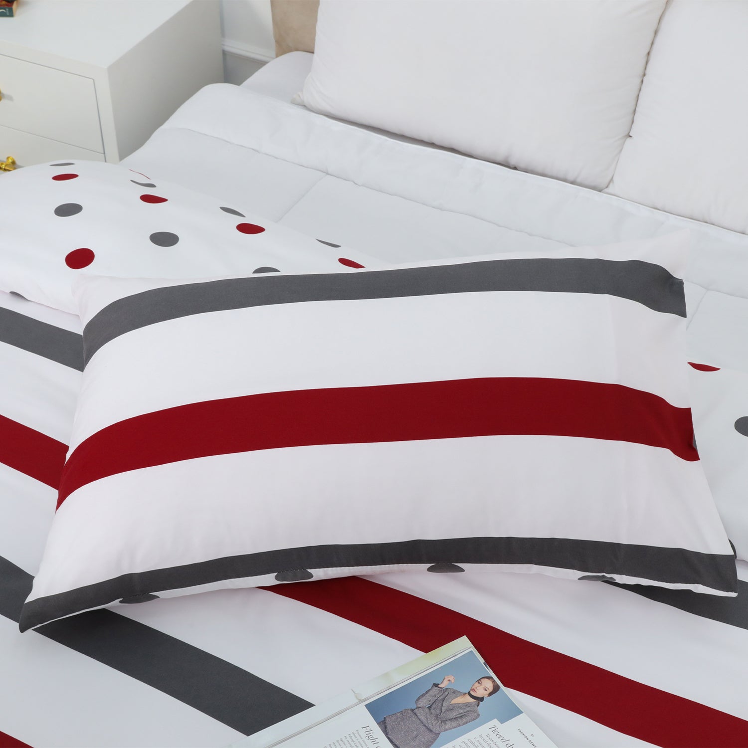 Maroon Striped Duvet Cover Reversible Bedding Set