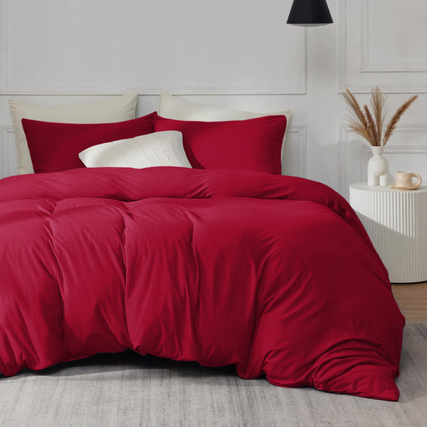 Red Duvet Cover Bedding Set Plain Dyed