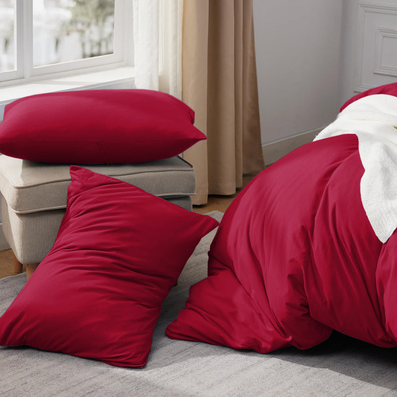 Red Duvet Cover Bedding Set Plain Dyed