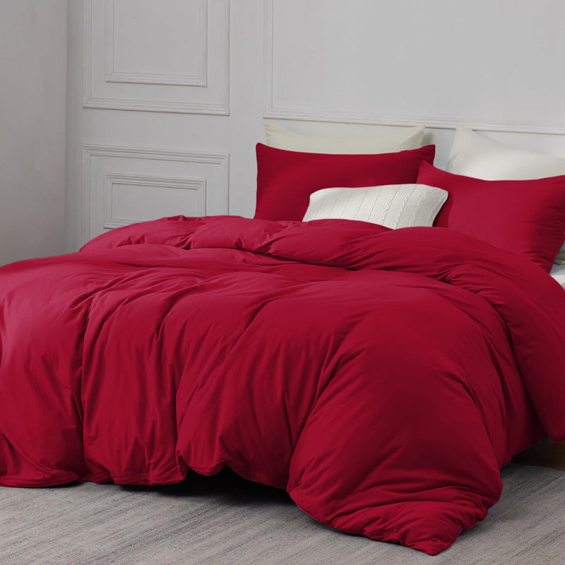 Red Duvet Cover Bedding Set Plain Dyed