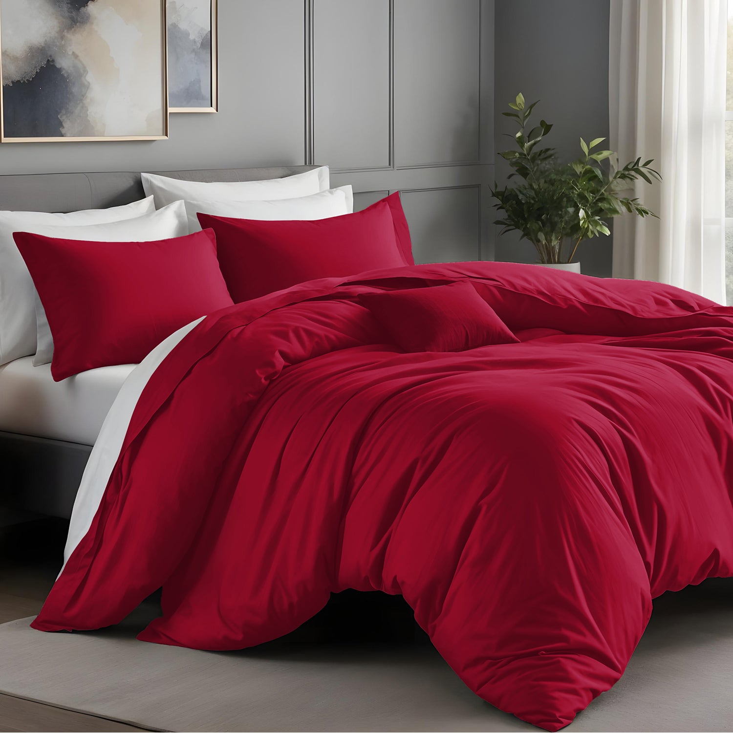 Red Duvet Cover Bedding Set Plain Dyed