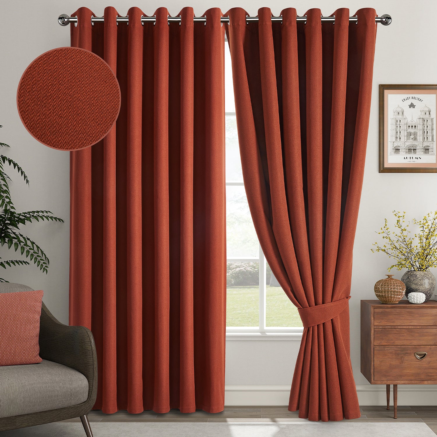 100% Blackout Linen Curtains  Luxury Thermal Eyelet Ready Made