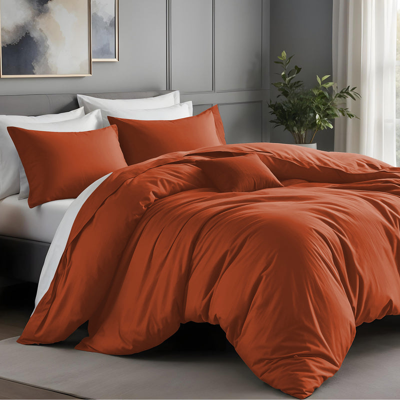 Rust Duvet Cover Bedding Set Plain Dyed