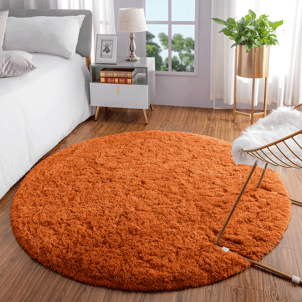 Rust Round Rug Round Rugs Deep Pile Fluffy Circle Shaggy Rug