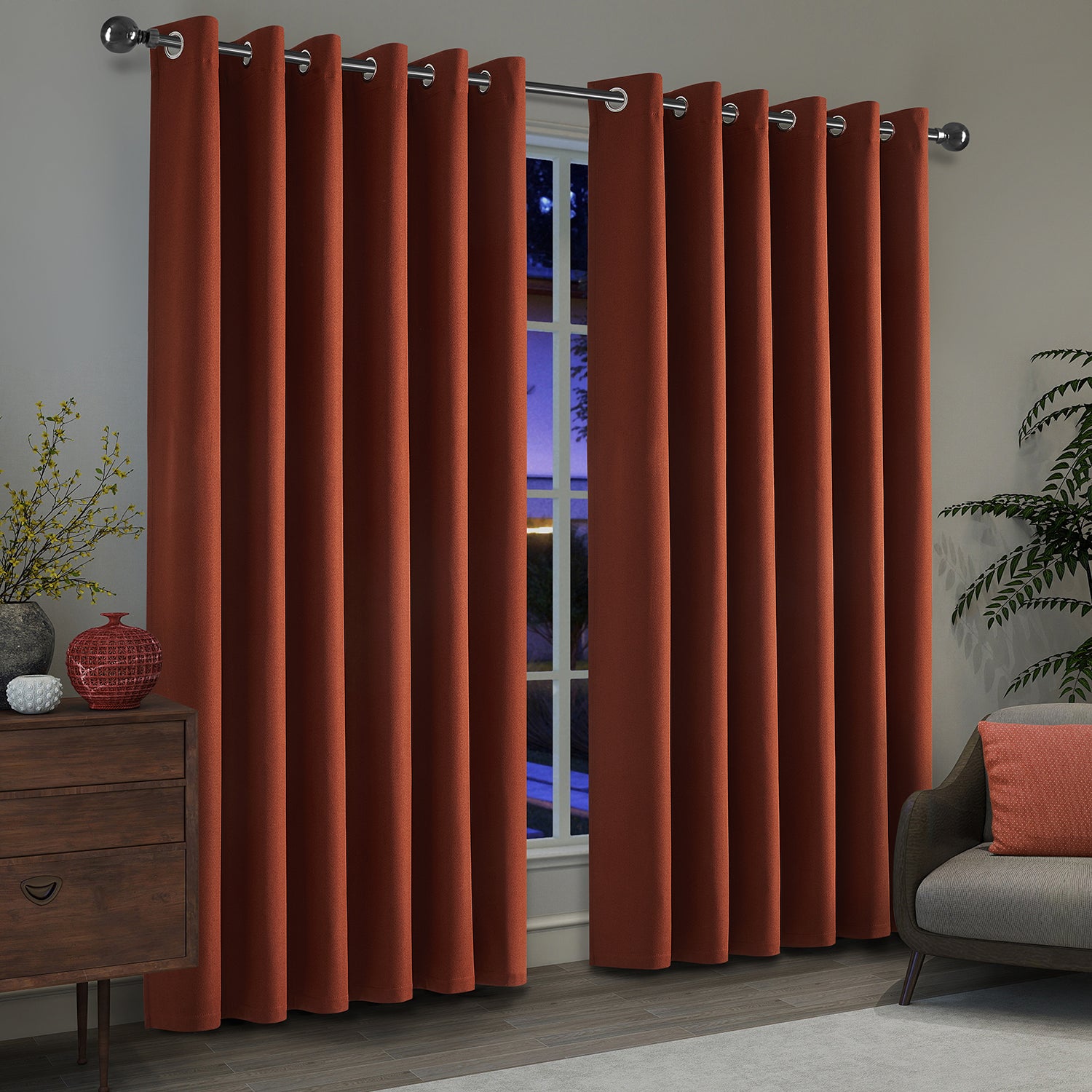100% Blackout Linen Curtains  Luxury Thermal Eyelet Ready Made
